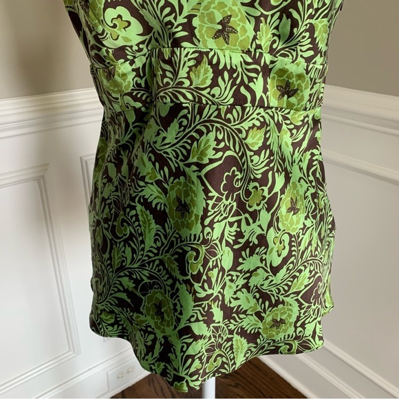 INC International Concepts Green And Brown Floral Silk Top Size 10 - Picture 6 of 7